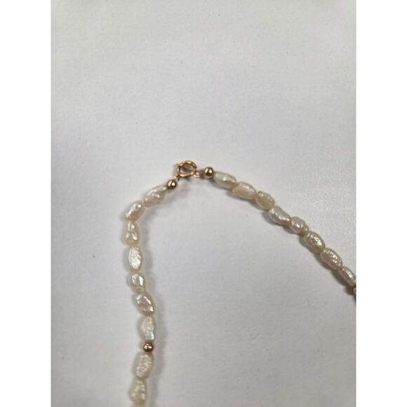 Antique 1940s 1950s 14K Gold Genuine Pearl Necklace & Matching Hoop Earrings Set - Picture 2 of 5